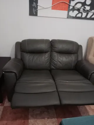 Sofá relax 2 plazas piel gris