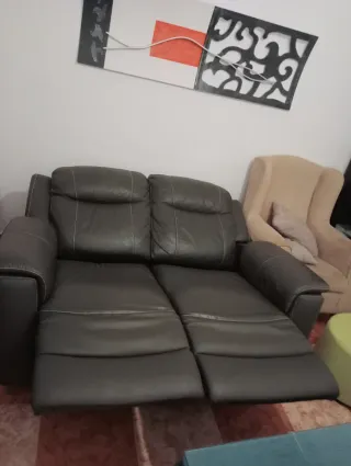 Sofá relax 2 plazas piel gris