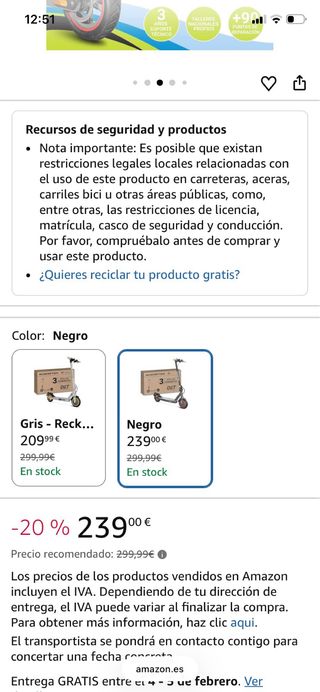 Patinete Eléctrico MASCOOTER S1 Negro a estrenar