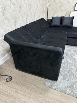 Sofá Cama Chaise Longue Negro Terciopelo