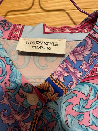 Camicia donna fantasia blu e rosa