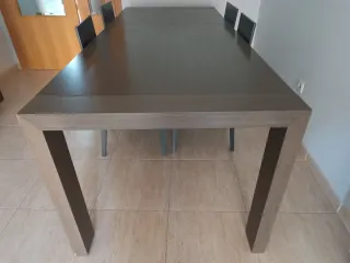 Mesa comedor extensible madera y tela