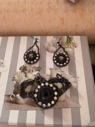 Conjunto Pendientes y Pulsera Negro/Plata