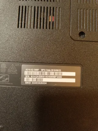 Portátil Acer Intel Core i3 7ª Gen Negro