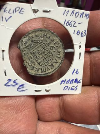 Moneda Felipe IV Madrid 1662-1663 16 Maravedís