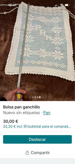 Bolsa de pan ganchillo blanco y forro azul