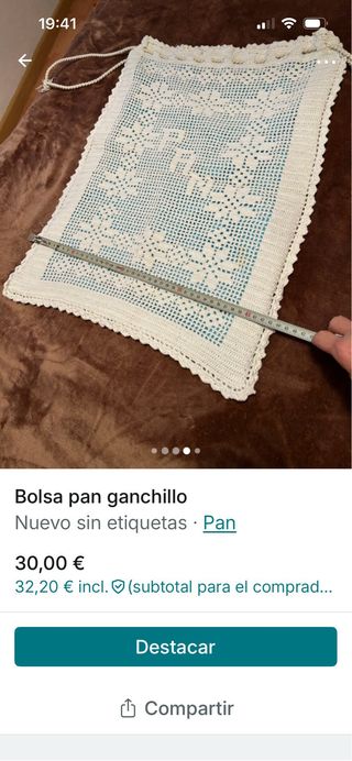 Bolsa de pan ganchillo blanco y forro azul