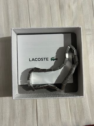 Pulsera Lacoste Plata y Negra Caja,bolsa y pulsera