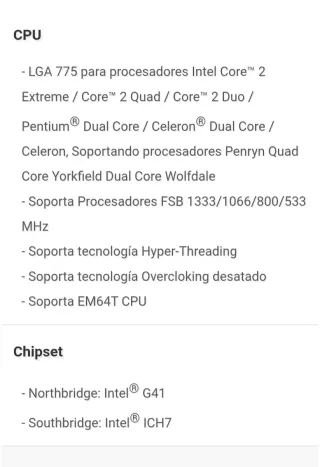 Placa Base Intel G41C-GS + CPU + RAM