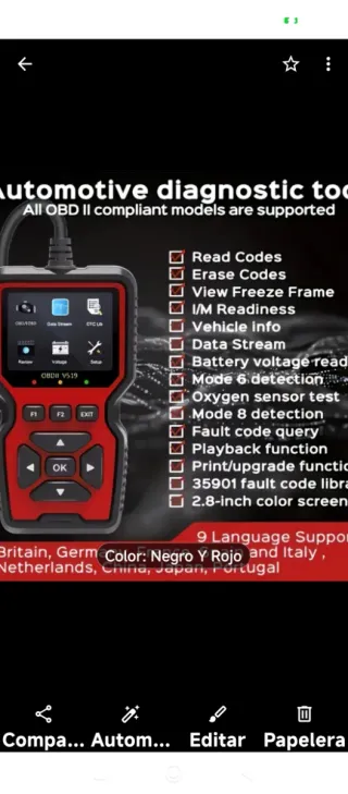 Escáner para vehículos OBD2 V519 AZÚL