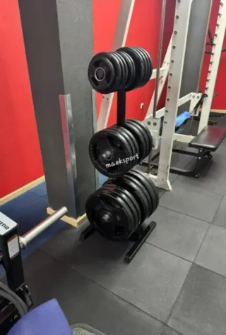 Soporte discos barras crosffit bumpers olímpicos