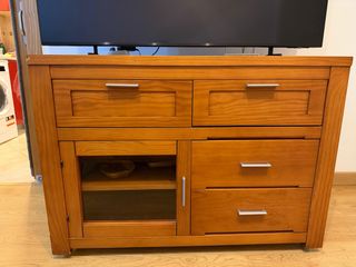 Mueble TV salón madera y cristal