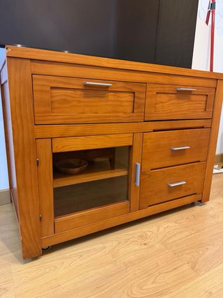 Mueble TV salón madera y cristal