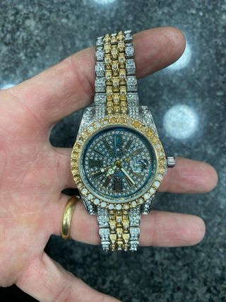 Orologio Uomo Strass Nuovo Oro Argento