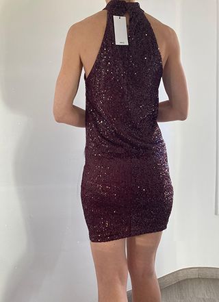 Vestido lentejuelas cuello halter Mango Talla M