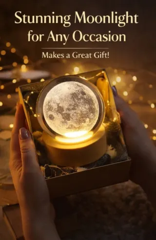 Lampada Luna in Cristallo con Base in Legno