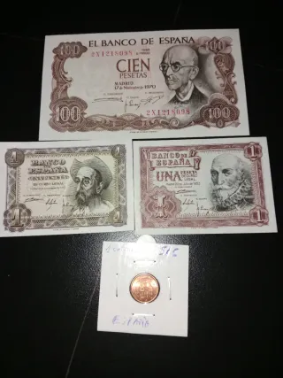 3 Billetes Pesetas S/C y 1 Céntimo 1999 S/C España