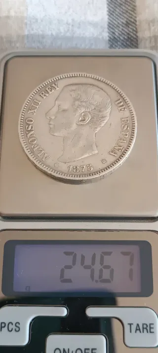 Moneda 5 Pesetas 1875 Variante MBC+