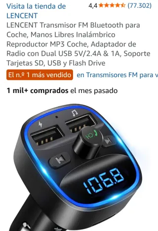 Transmisor bluetooth FM universal para coche