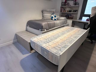 Cama Nido 90x190 Madera y Blanco con 4 cajoneras