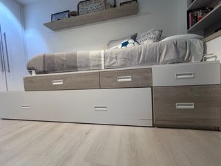 Cama Nido 90x190 Madera y Blanco con 4 cajoneras