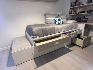 Cama Nido 90x190 Madera y Blanco con 4 cajoneras