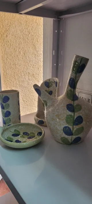 Conjunto Cerámica Beige, Azul y Verde