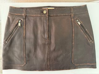 Falda de cuero marrón Michael Kors Talla S