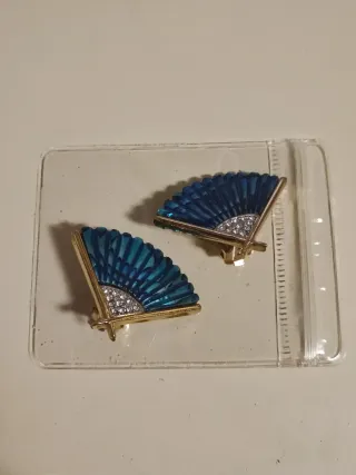 Pendientes abanico azul y dorado