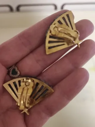 Pendientes abanico azul y dorado