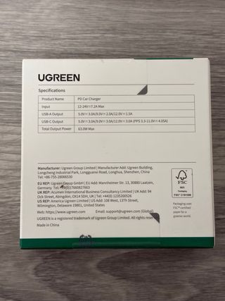 UGREEN Cargador Coche 63W USB-C + USB-A