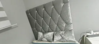 Cabecero Cama 90 Gris Perl Terciopelo con 2 cojine