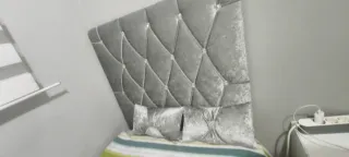 Cabecero Cama 90 Gris Perl Terciopelo con 2 cojine