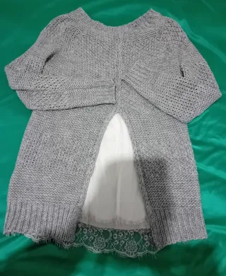 Maglione Motivi XS grigio lana spacco pizzo