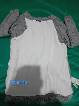 Maglione Motivi XS grigio lana spacco pizzo