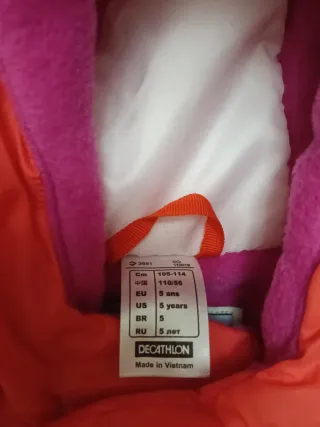 Conjunto Nieve Niña 5 Años. 105-114 cm