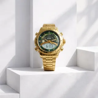 Reloj Skyline Doble Hora Dorado y Verde