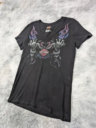 Harley Davidson Camiseta Mujer Perlas Cuello Pico