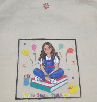 Bolsa tela pintada a mano luna cristales