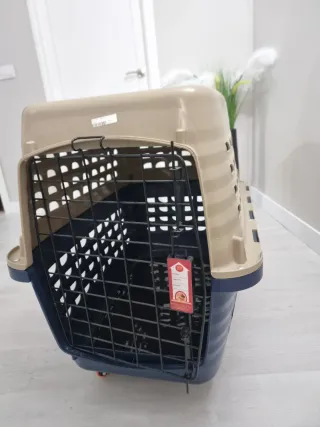 Transportín Perro Grande Beige y Azul con  ruedas