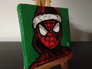 Cuadro Spiderman Navideño Pintado a Mano