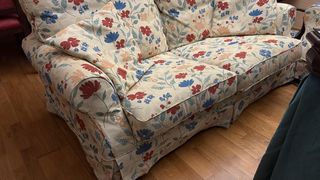 Dos sofas de tela floral beige y multicolor