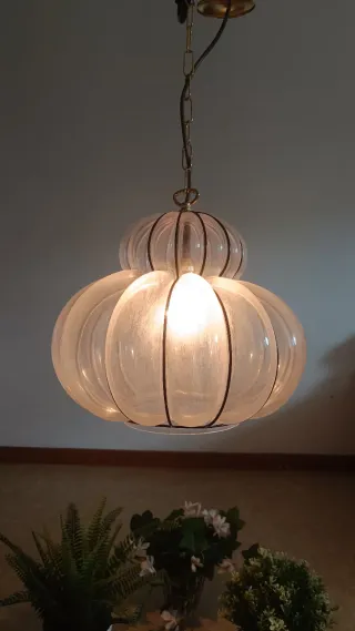 Murano Lampada Zucca vetro soffiato in gabbia New