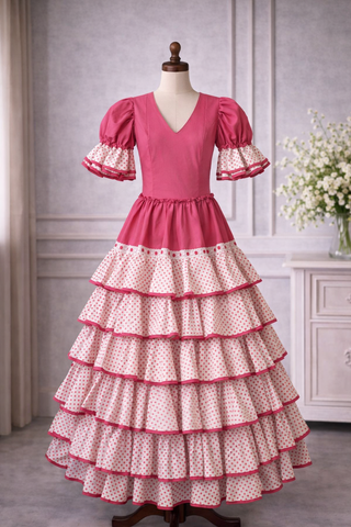 Traje de flamenca rosa volantes
