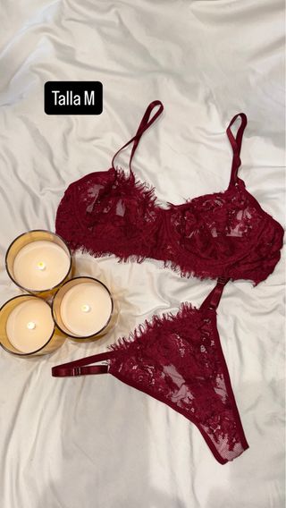 Conjunto Lenceria Encaje Burdeos Talla M