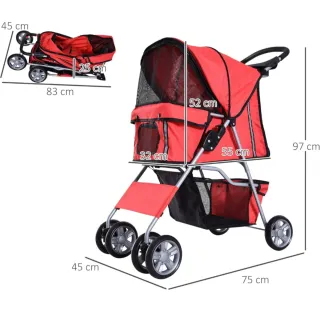Carrito para mascotas rojo