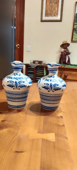 Juego Vinagreras Cerámica Azul y Blanco