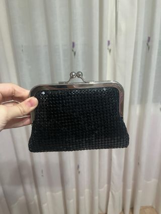 Cartera/Monedero Negro Lentejuelas Clip a mano!!!!