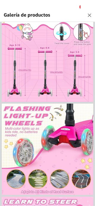Patinete infantil 3 ruedas LED ajustable