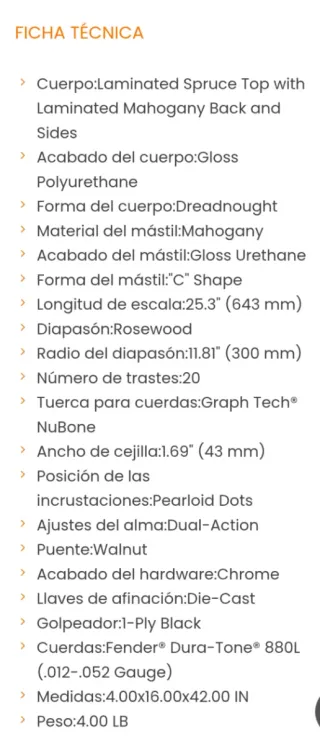 Guitarra Acústica Fender Sunburst